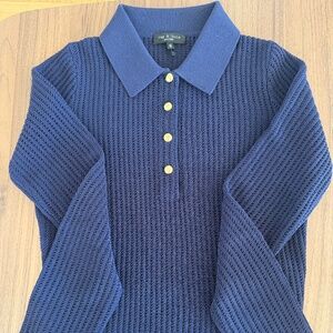 Navy Women Ribbed Polo